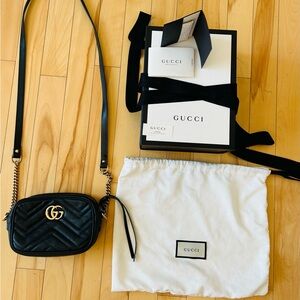 Gucci Black Leather Crossbody Bag with Gold Accents
